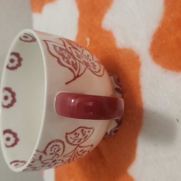 Dutch Wax Coastline Ceramic White Red Floral Coffe Tea Mug Cup Footed Monogram T - Picture 5 of 5